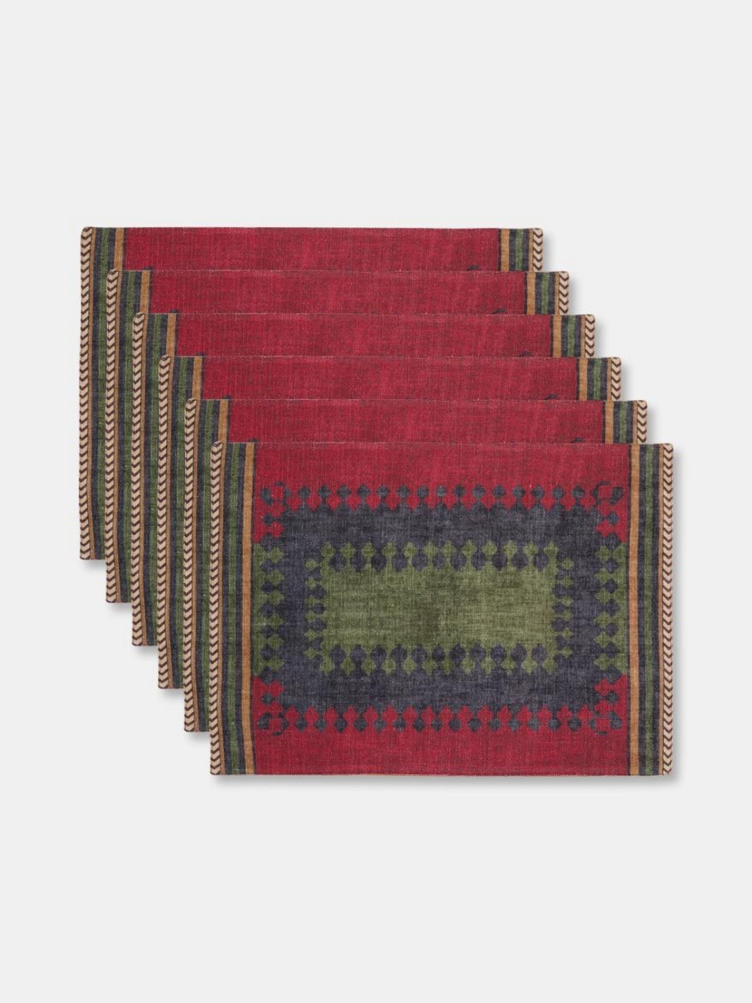 Fabindia Farsi 6-Pcs Red & Green Printed Cotton Table Placemats