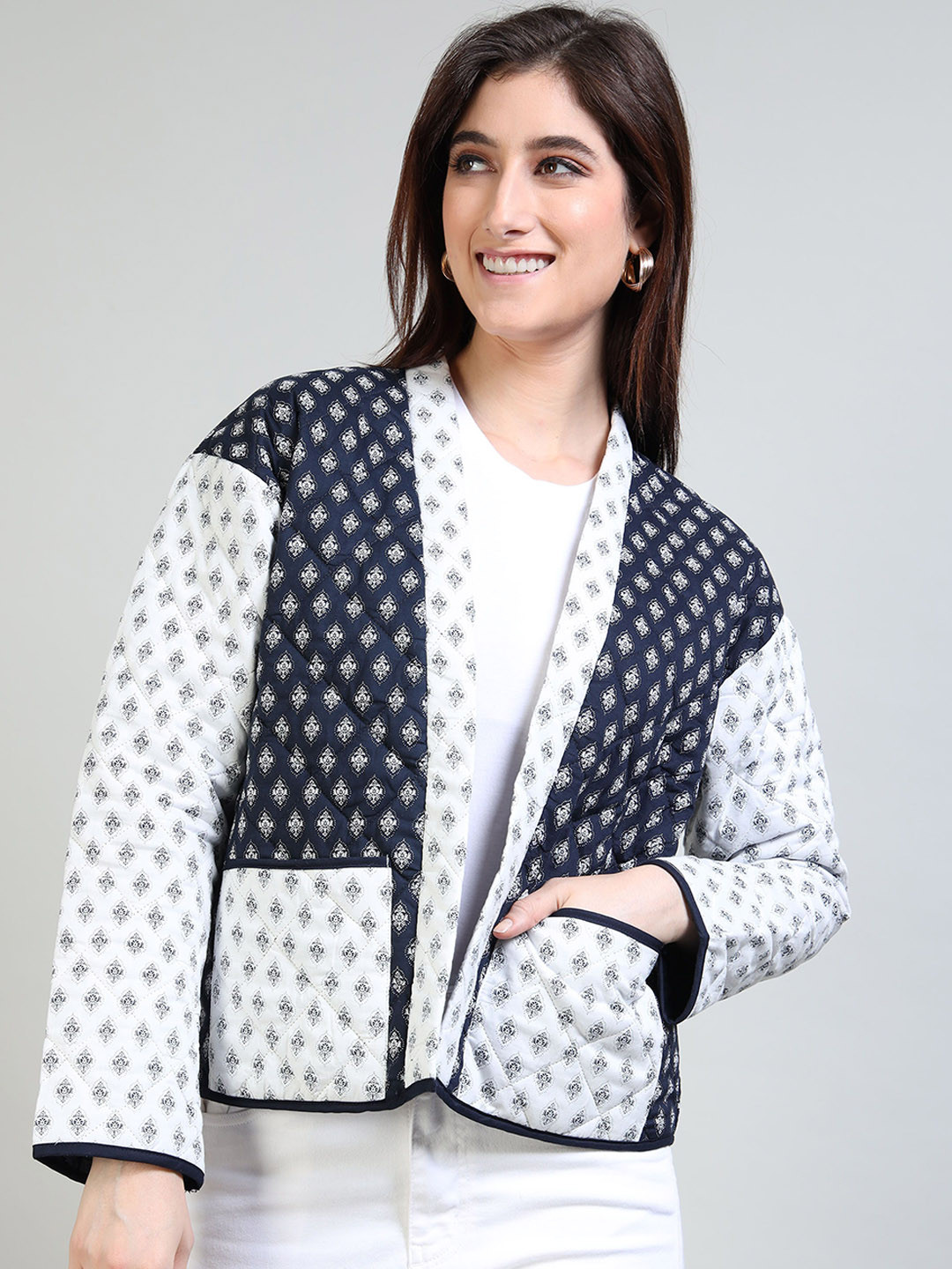 GLAM & CHIQUE Women's Pure Cotton Regular Fit Full Sleeve Quilted Jacket
