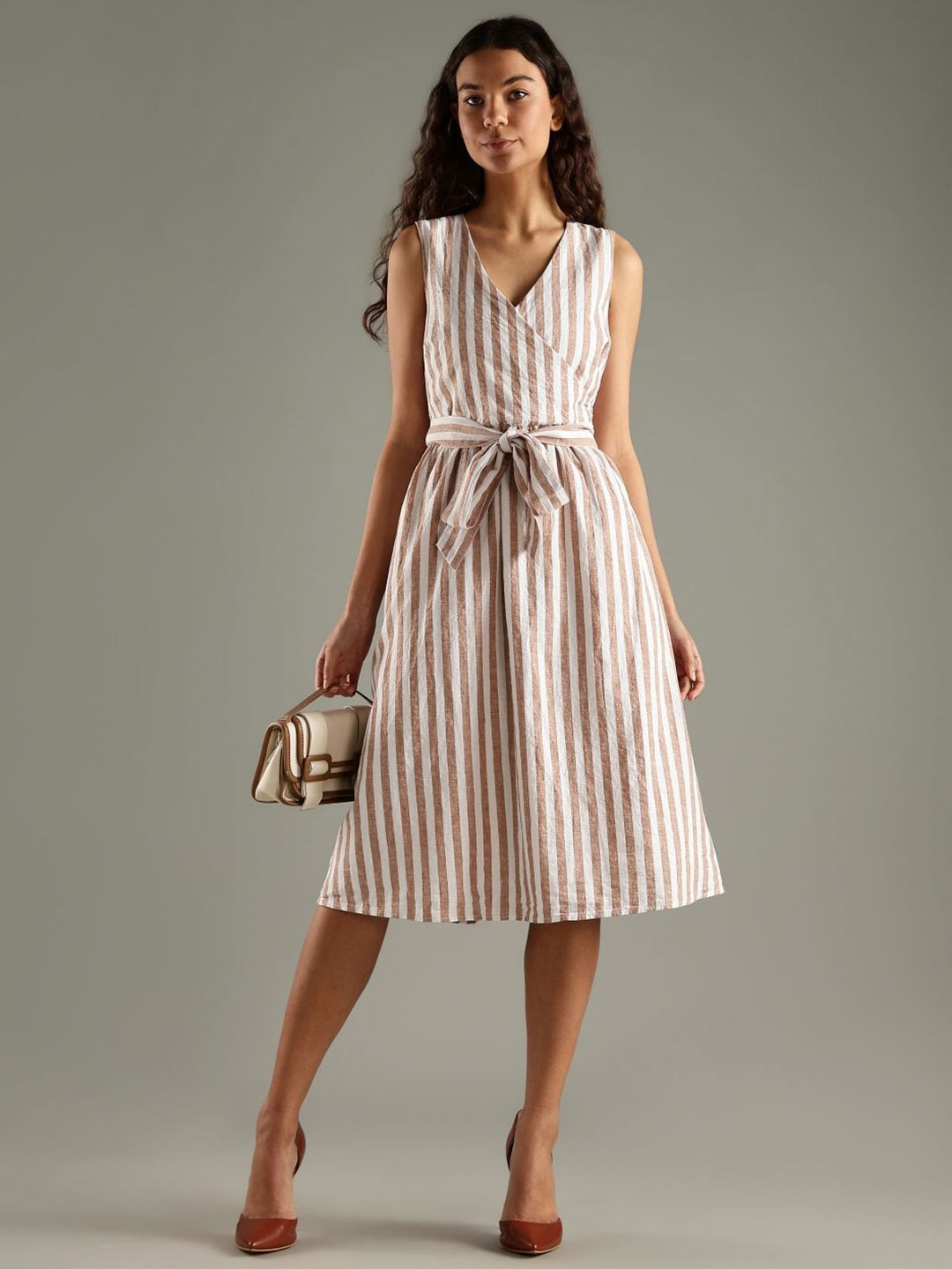 Tommy Hilfiger V-Neck Sleeveless Striped Wrap Dress