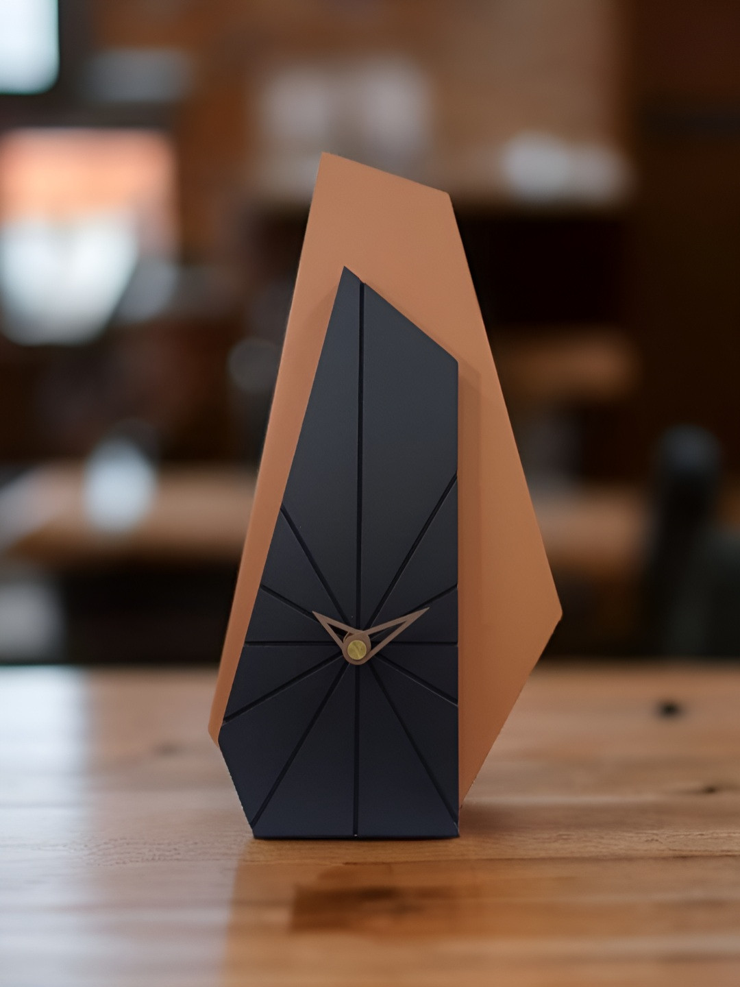 The Brand Barrel Black & Brown Abstract Shaped Modern Analogue Table Clock