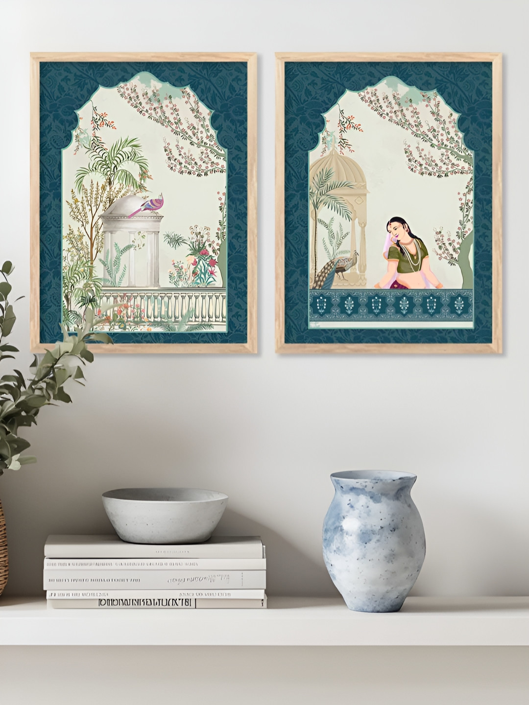 Kotart Brown & Green 2 Pieces Floral And Botanical Printed Portrait Wooden Wall Arts