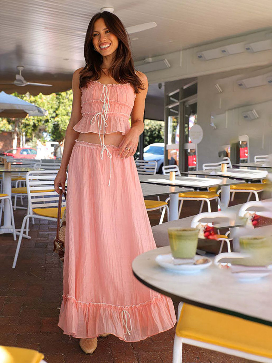 JC Mode Shoulder Strap Crop Top With Skirt