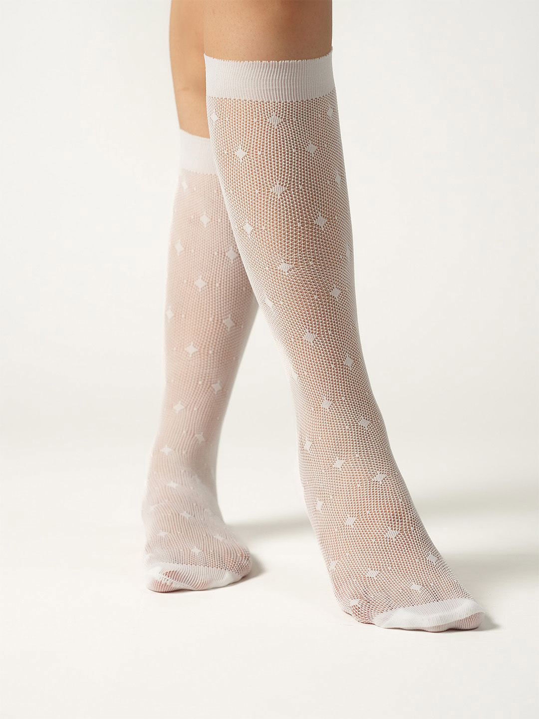 Theater Women White Patterned Cotton Calf-Length Socks