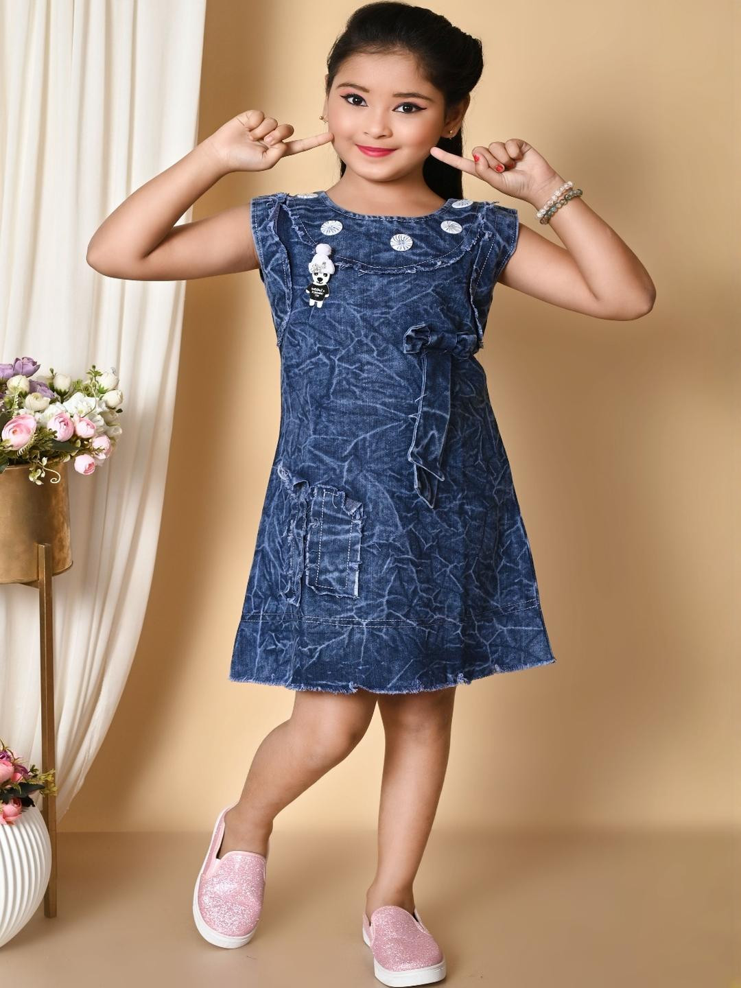 jy traders Girls Navy Blue Dresses