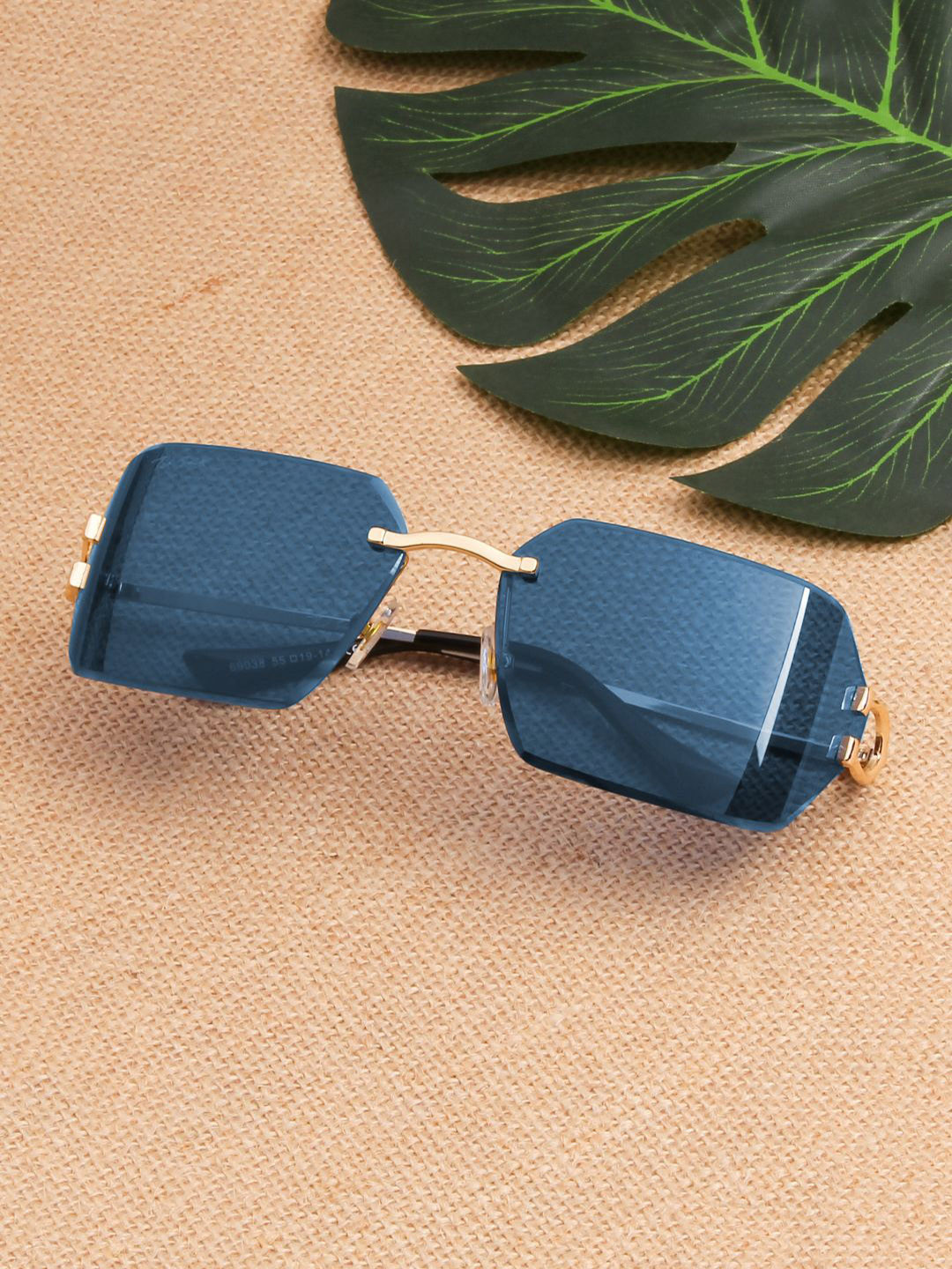 Ted Smith Unisex Aesthetic-Brat Gold-Blue Rimless Sunglasses with UV Protected Lens