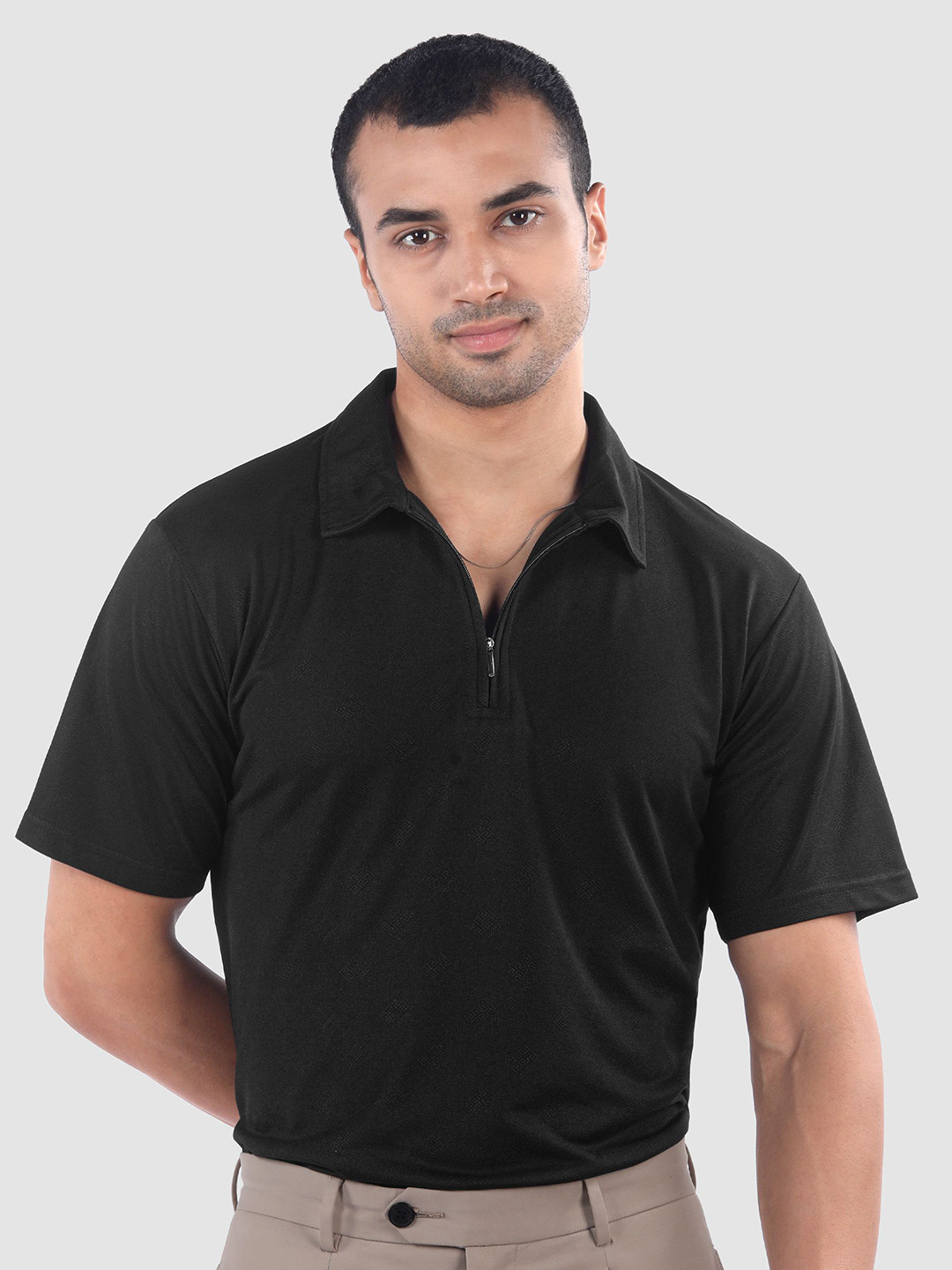 Beyoung Textured Polo Collar Diamond Jacquard T-Shirt