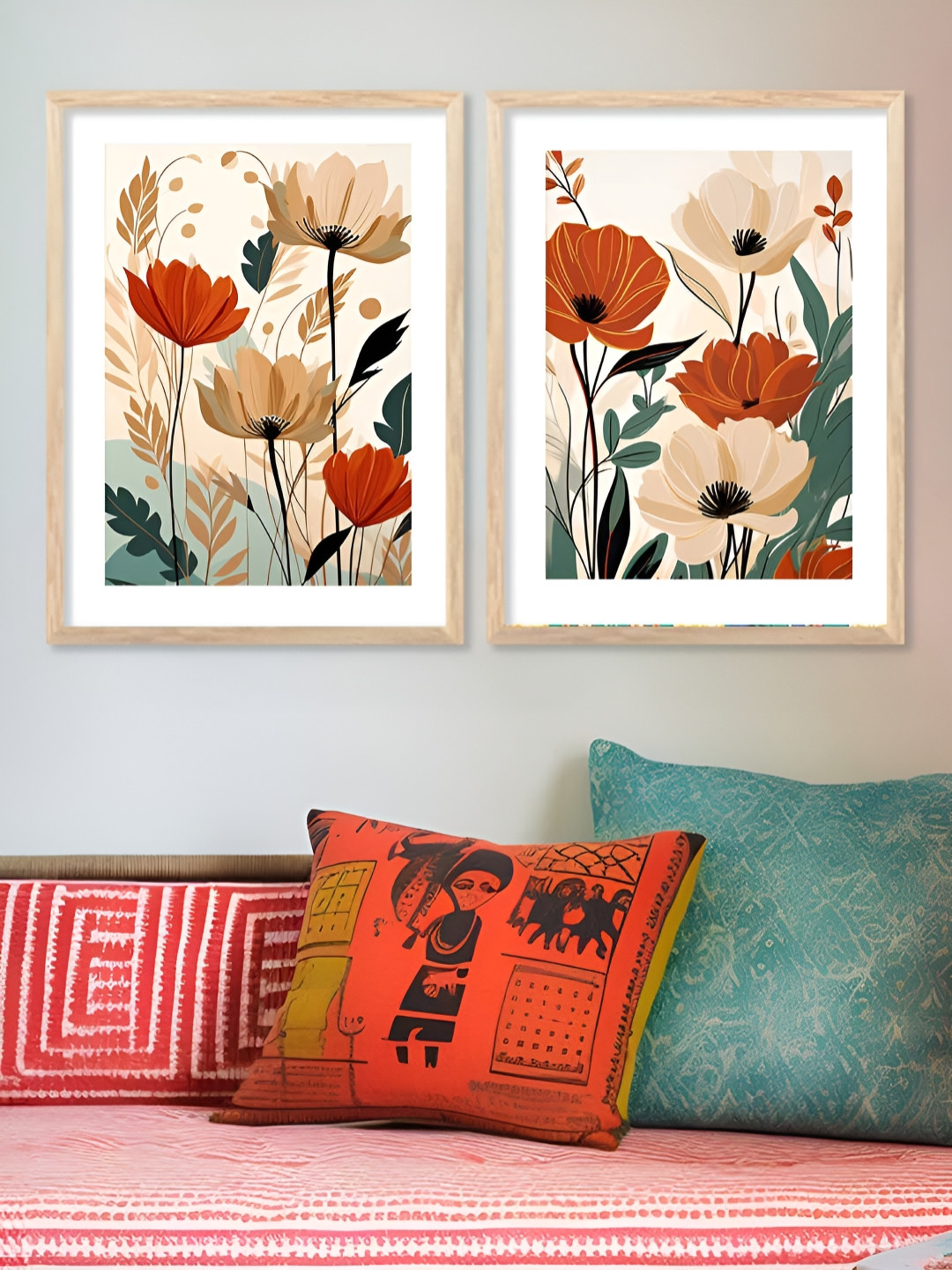 Kotart Brown, Orange & Green 2 Pieces Floral And Botanical Wooden Wall Arts