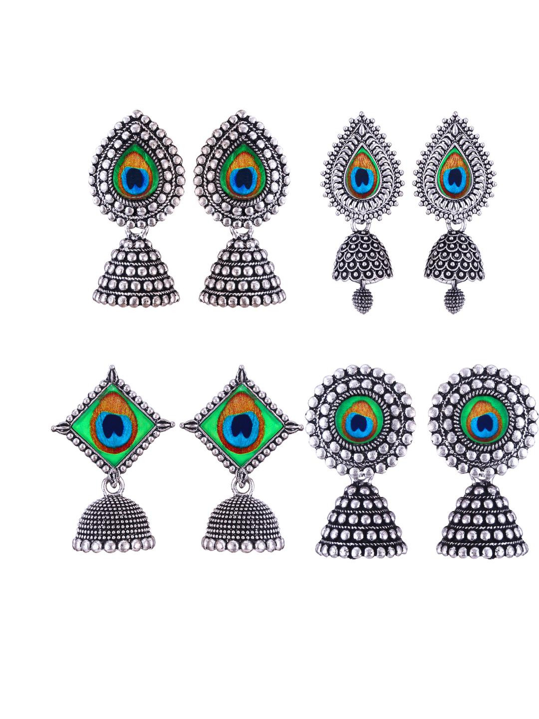 Sangria 4 pair Peacock Shaped Jhumkas Earrings