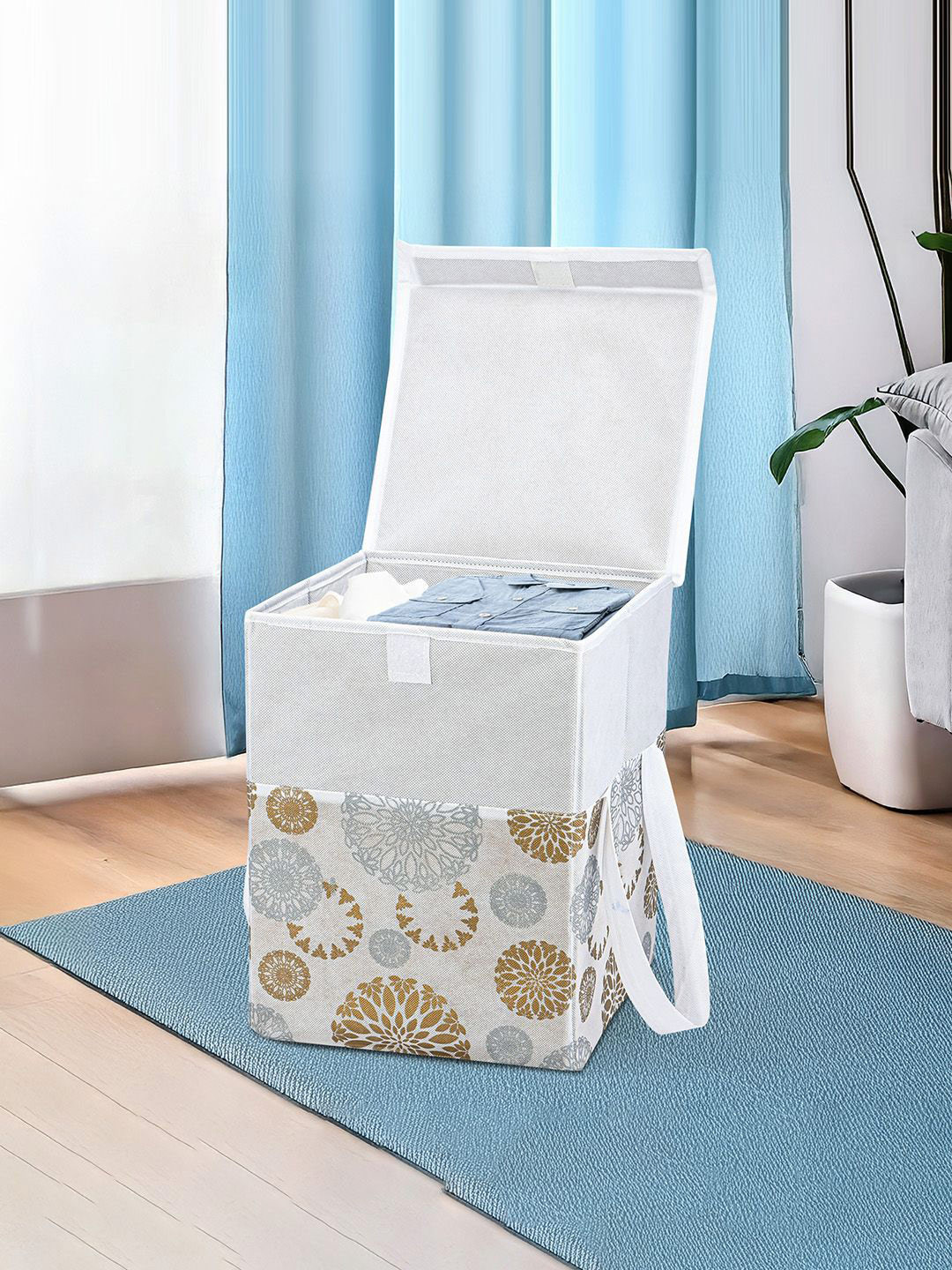 Kuber Industries White Foldable Clothes Storage Box Organisers 40L