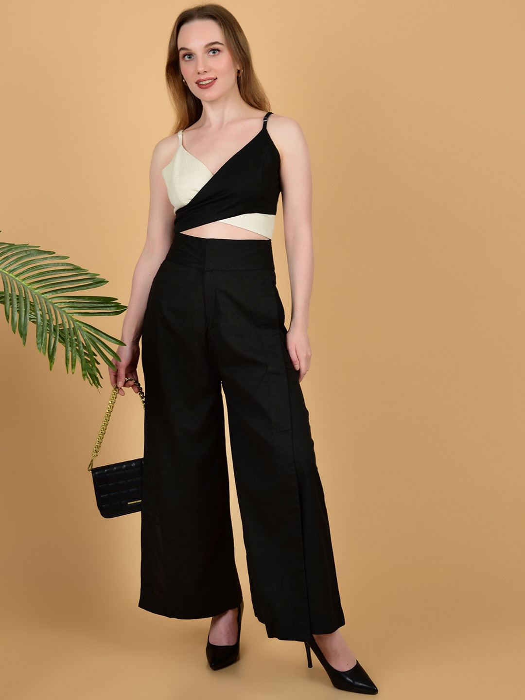 COORDSHUB Women Monochrome Pure Cotton Top with Trousers Co-Ords