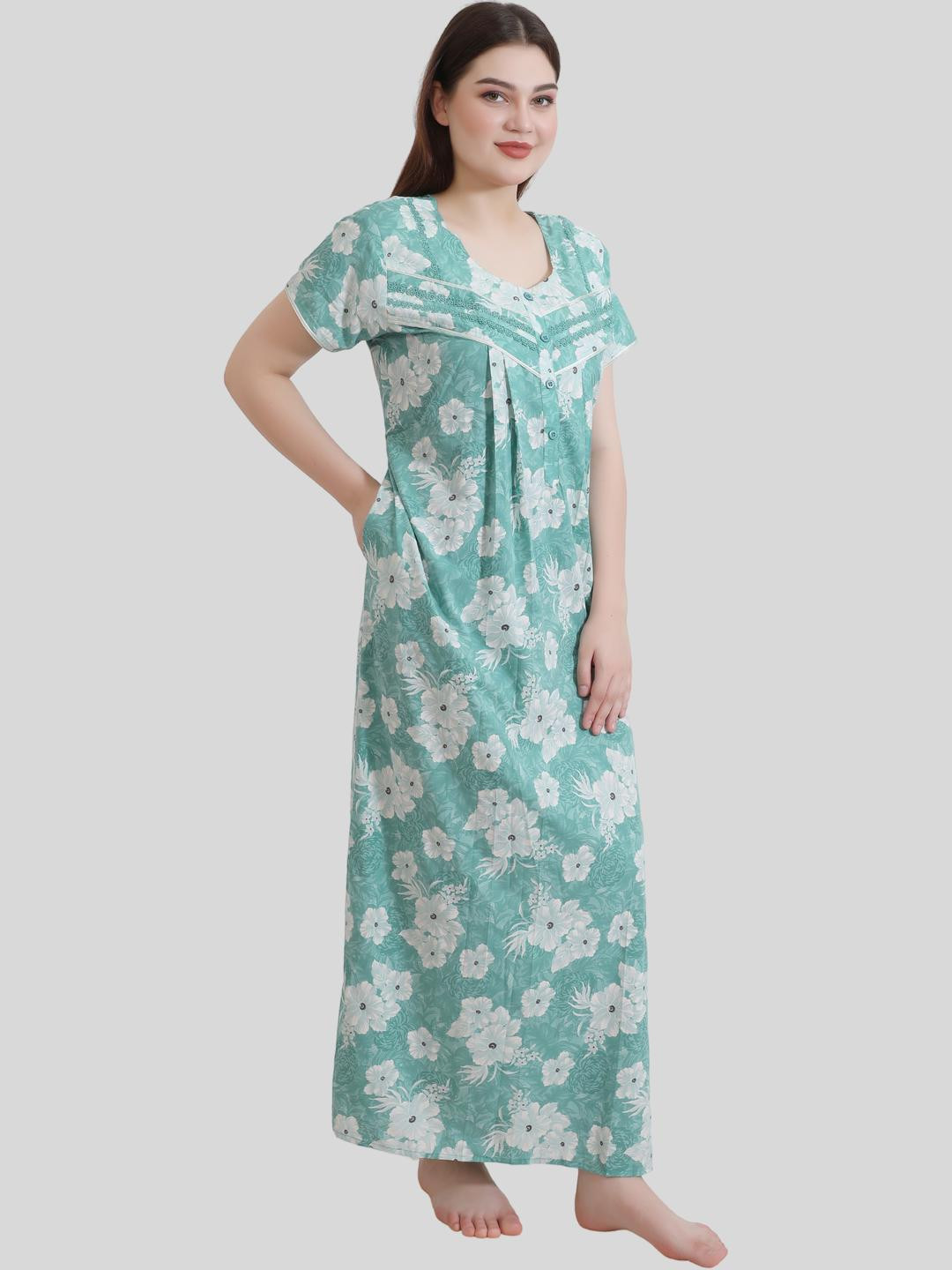 Glamoras Green Cotton Blend Nightdress