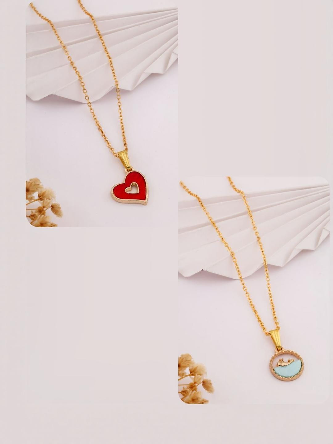 DressBerry Set of 2 Gold-Plated Heart & Round Necklace
