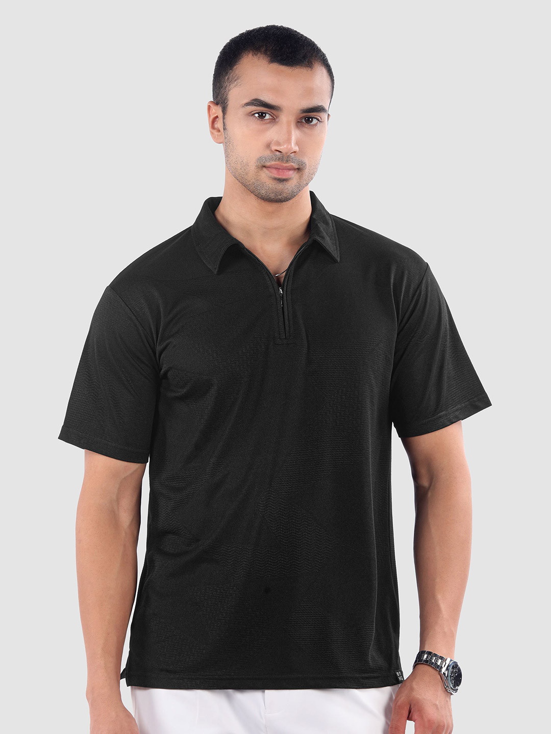 Beyoung Self Design Short Sleeves Polo Collar T-shirt