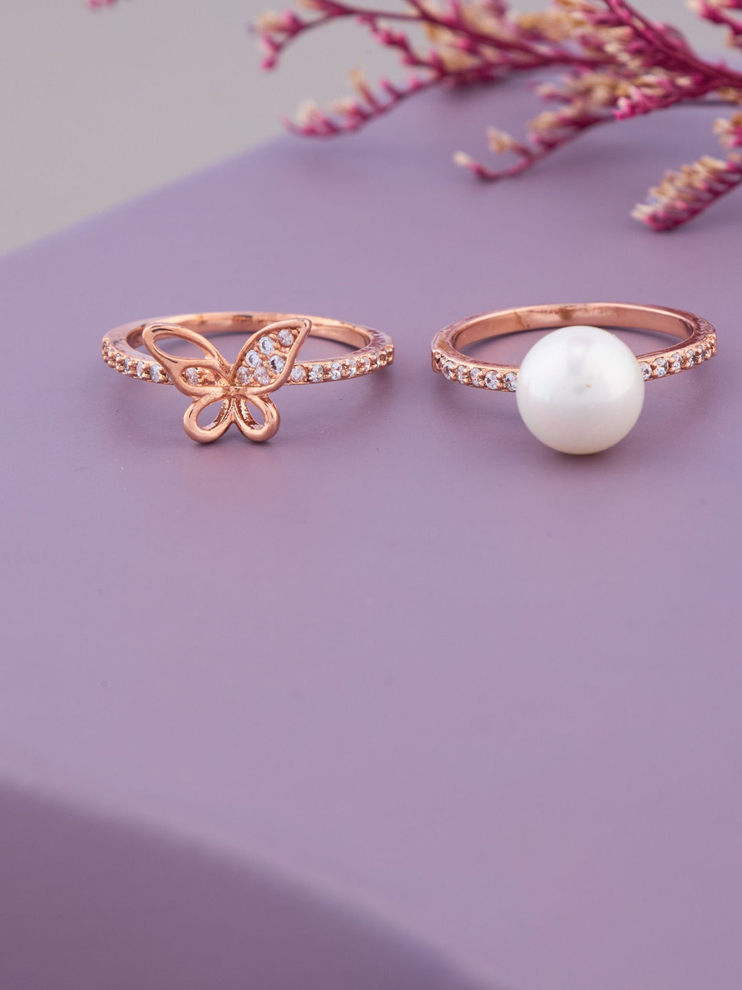 GC PREMIUM JEWELLERY Set Of 2 Beaded Butterfly Motif Finger Ring