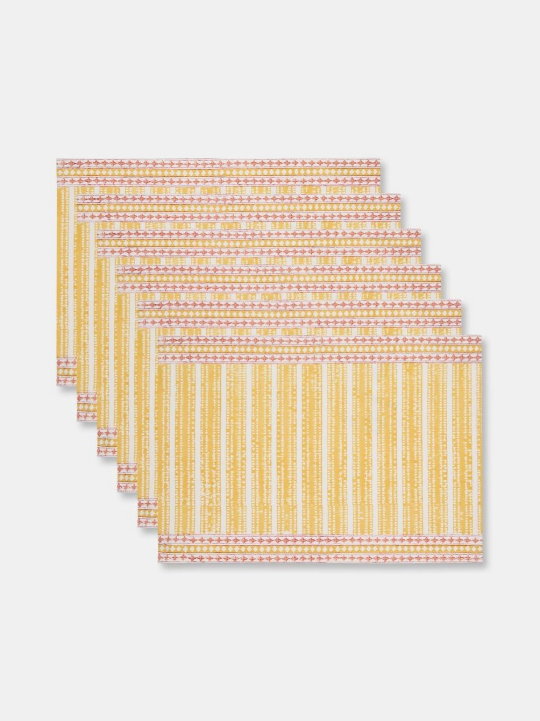 Fabindia Hamza 6-Pcs Yellow & Pink  Printed TablePlacemats
