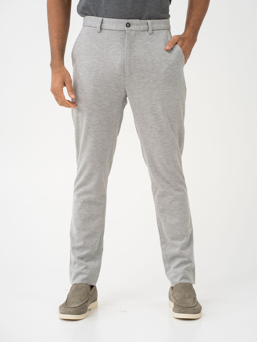 The Pant Project Lichen Grey Twill Slim-Fit Wrinkle-Free Power-Stretch Knitted Trousers