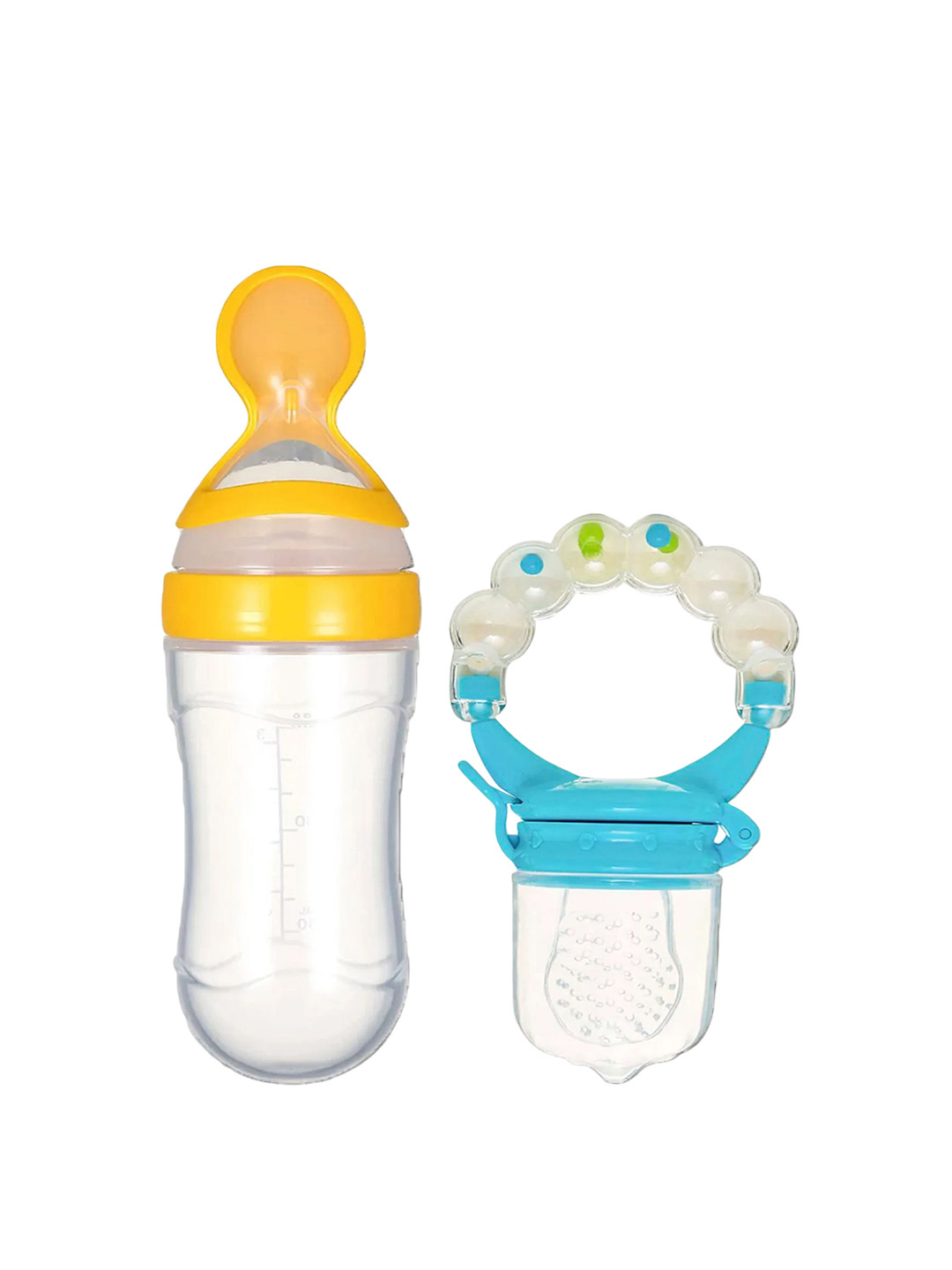Kritiu Kids Set Of 2 Baby Spoon Feeder & Teether - Yellow & Blue