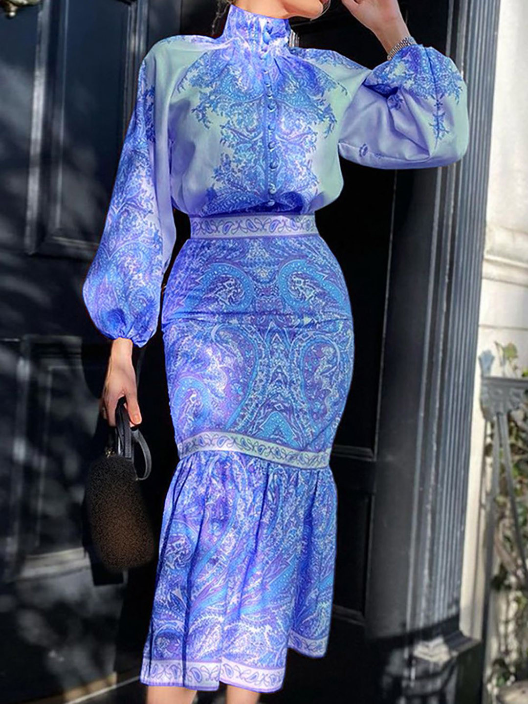 Routes by All About You Printed High Neck Top With Skirt Co-Ords