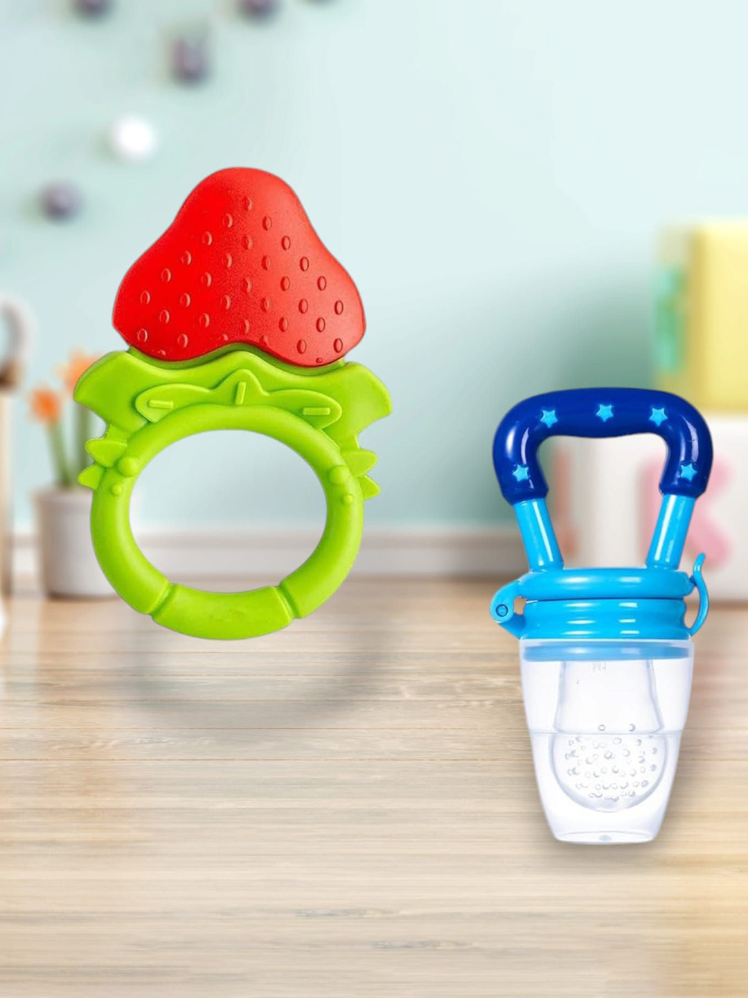 Joy Buzz Kids Set Of 2 Fruit Teether & Star Nibbler Silicone Teething Toys