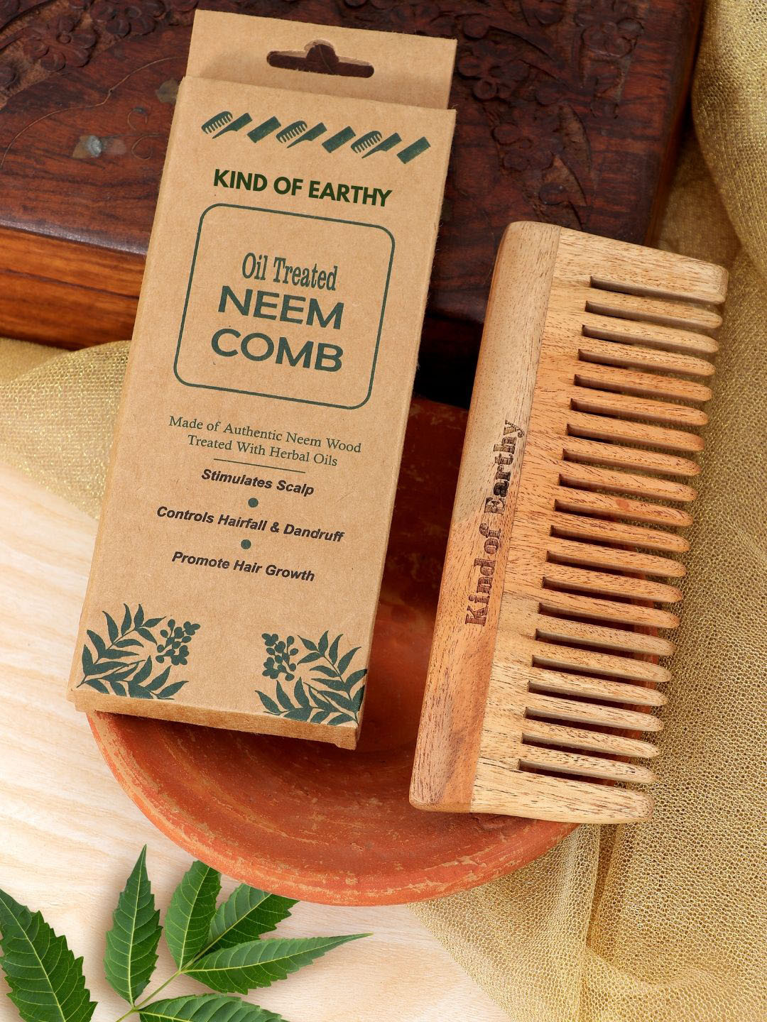 Kind of Earthy Set Of 2 Kacchi Neem Wide Tooth Comb & After Shampoo Comb