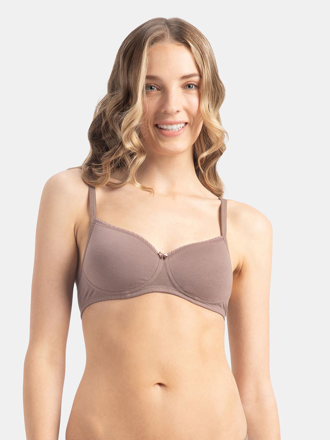 Jockey Wirefree Padded Cotton Medium Coverage Tshirt Bra with Lace Styling - 1723