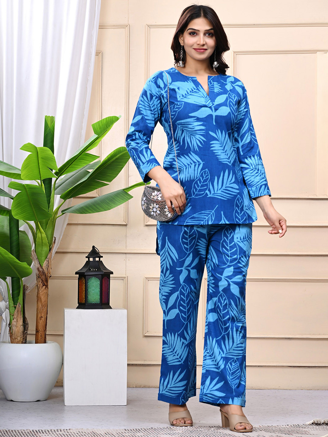 rf clothes Printed Pure Cotton Round Neck Tunic With Trousers Co-Ords Set