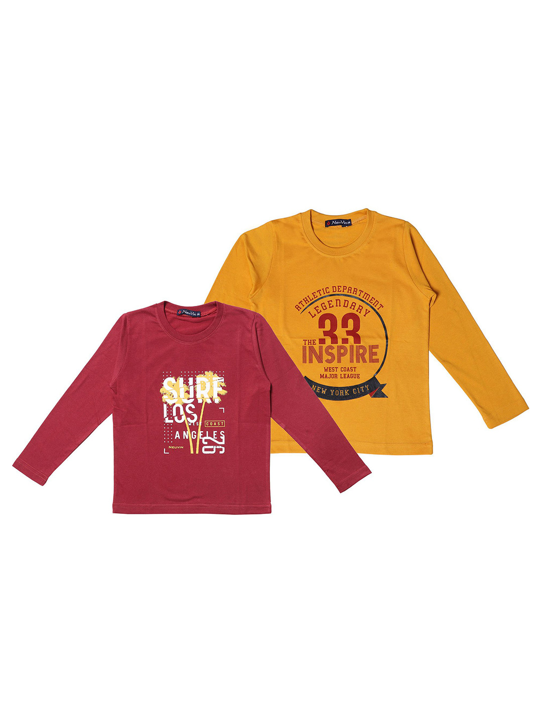 NeuVin Pack Of 2 Kids Graphic Printed Round Neck Long Sleeves Regular Fit Casual T-Shirts