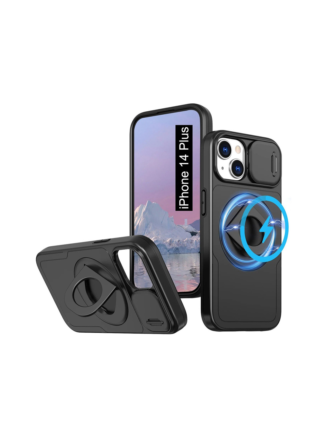 Luxury Kase Mag-Safe Shockproof Rugged Back Case for iPhone 14 Plus with Ring Kickstand