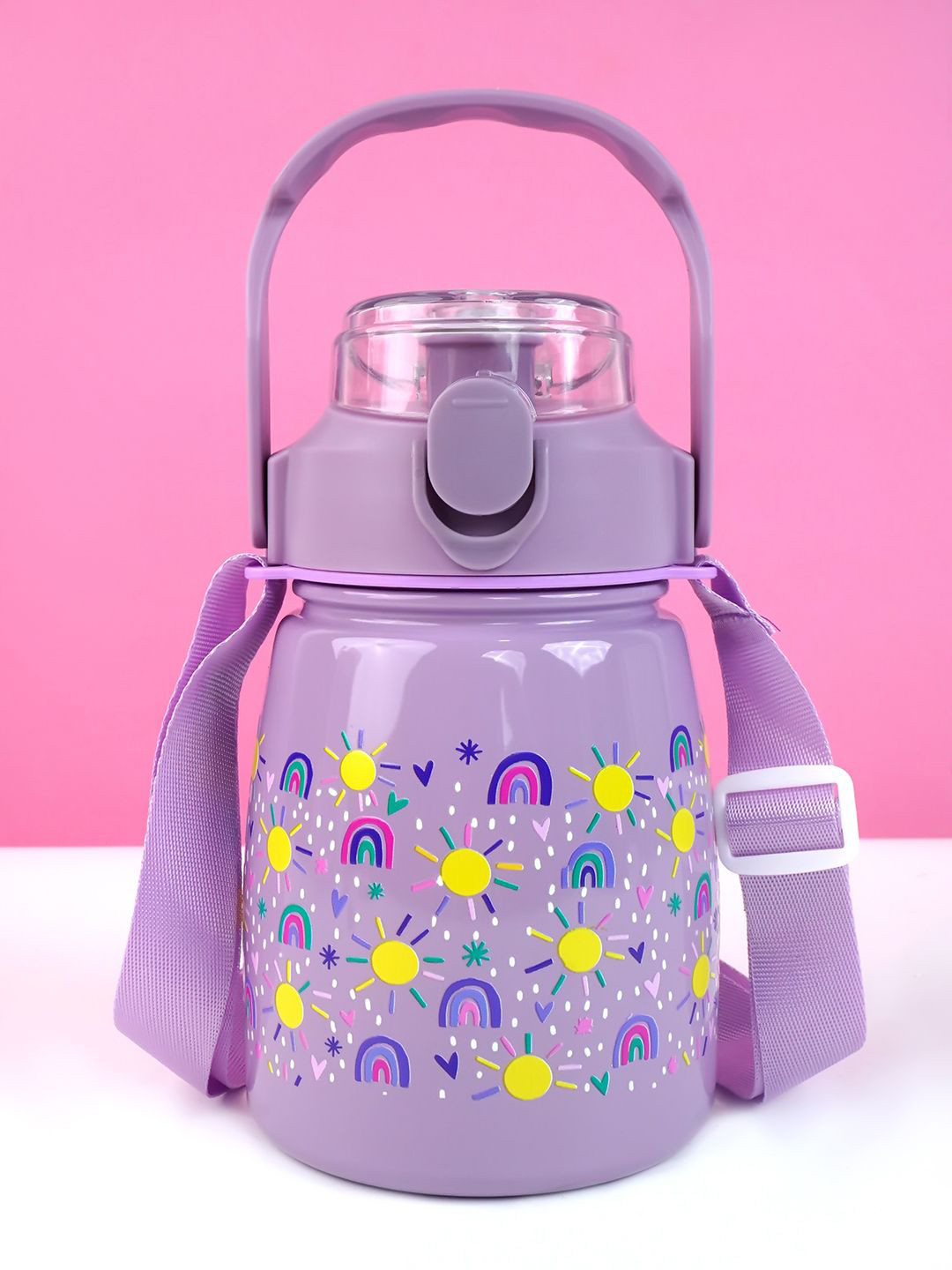 Little Surprise Box LLP Kids Purple Sunshine Printed Stainless Steel Water Bottle-750ml