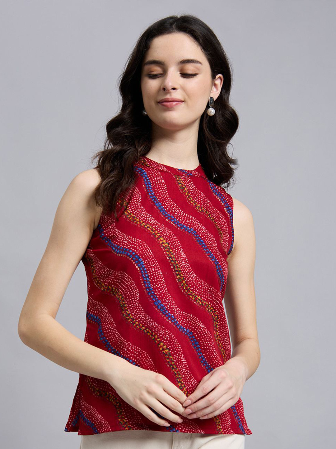 THE FAB FACTORY Ethnic Motifs Printed Crepe Regular Top