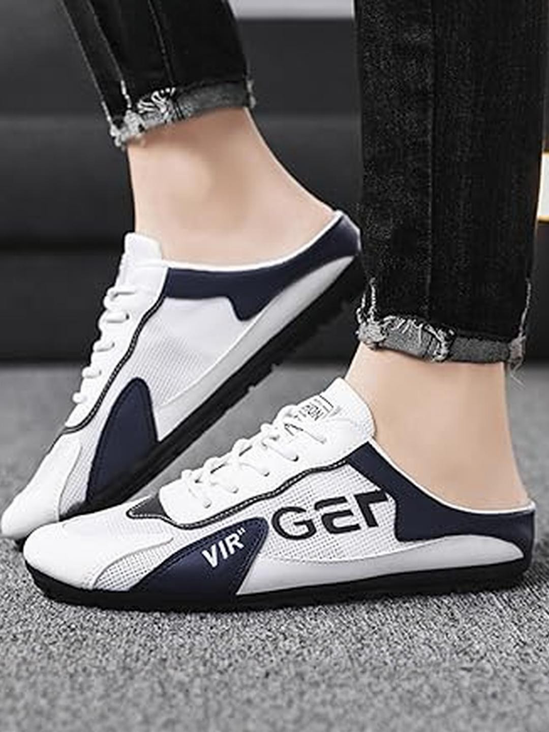blue pop White Synthetic Leather Casual Shoes