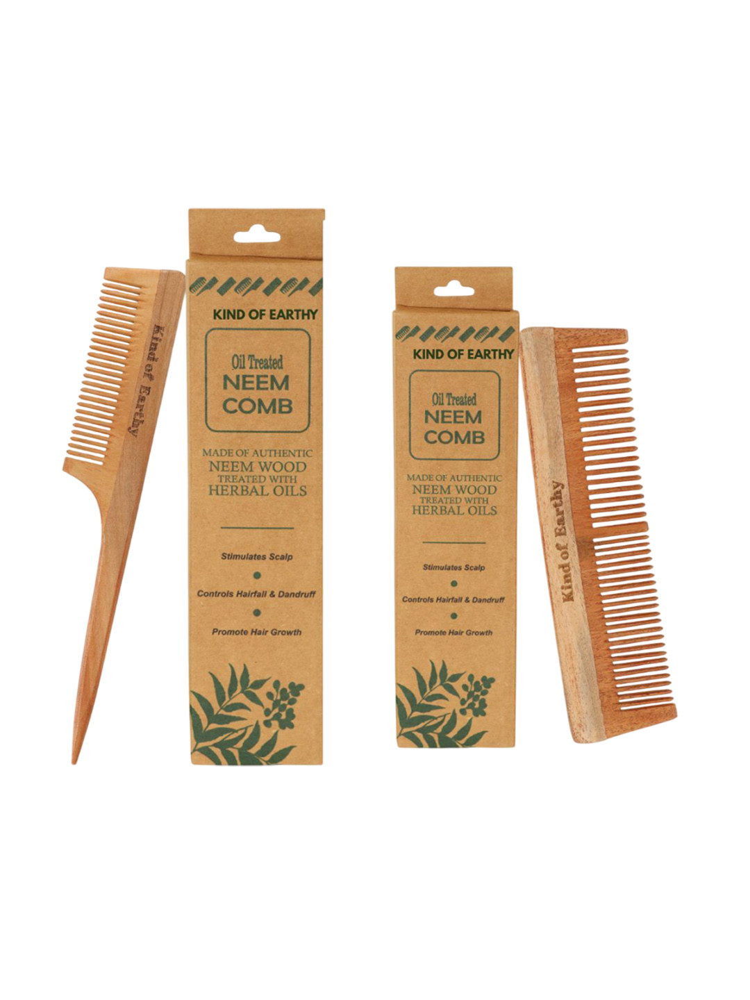 Kind of Earthy Set Of 2 Kacchi Neem Fine Tooth Comb & Dual Tooth Comb