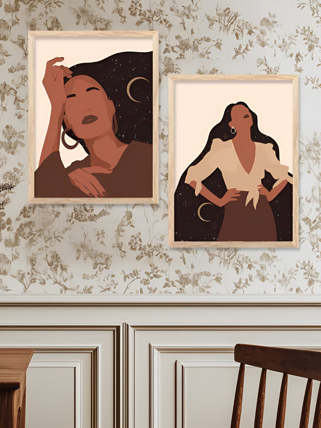 Kotart Brown & Coffee Brown 2 Pieces Womens Printed Wooden Wall Arts