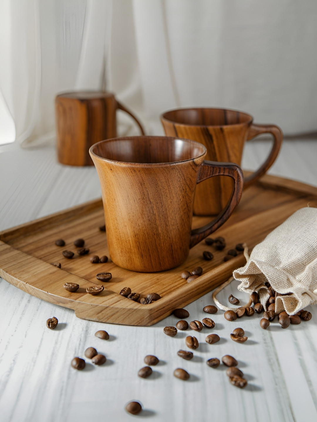 The Brand Barrel Brown 2 Pieces Wooden Mugs 225 ml Each