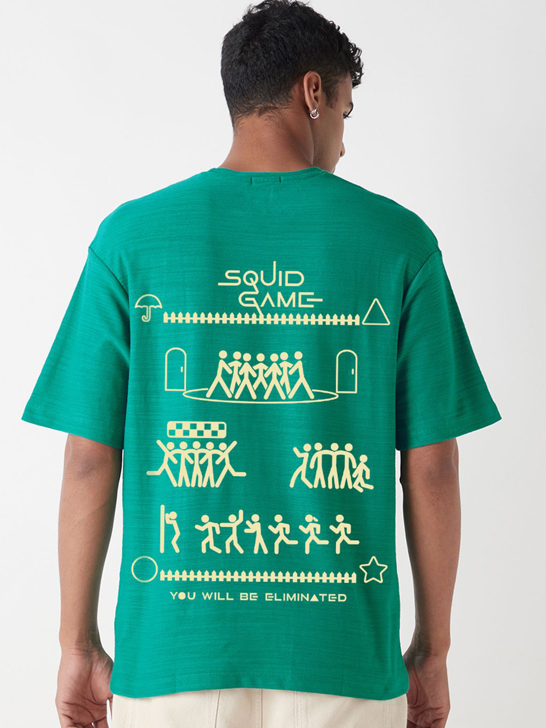 Bewakoof AIR Men Squid Game Graphic Printed Round Neck Cotton Oversized T-shirt