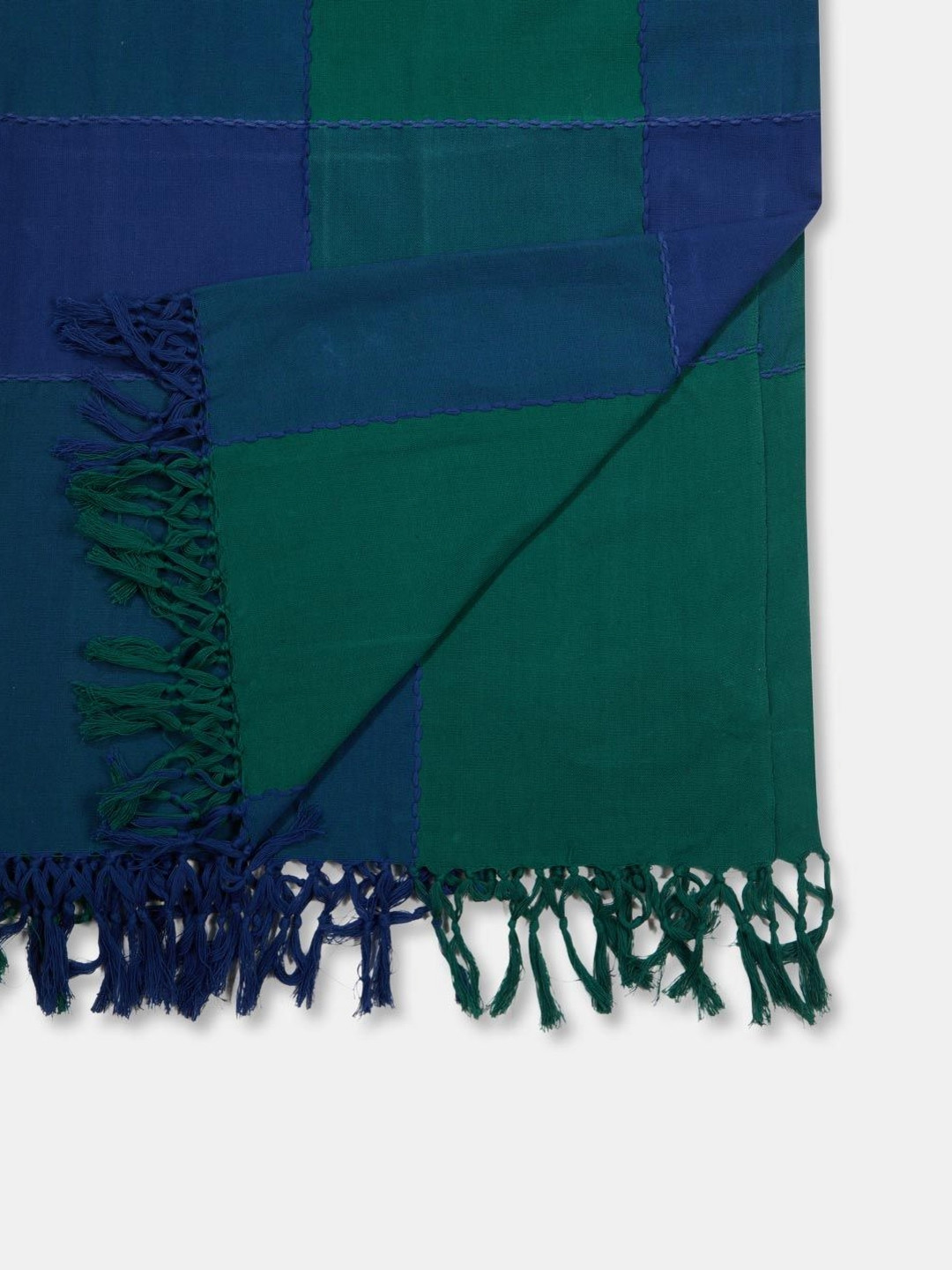 Fabindia Tanka Blue & Green Checked Cotton 120 TC Single Bed Cover