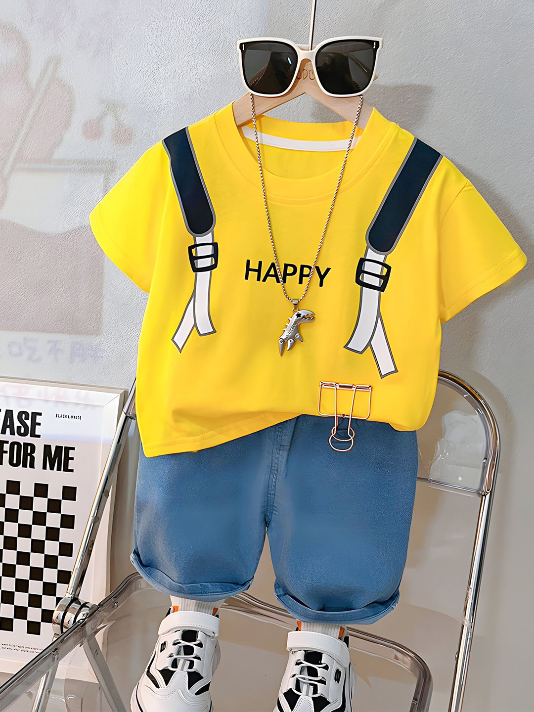 Googo Gaaga Boys Printed Short Sleeves Pure Cotton T-shirt With Shorts