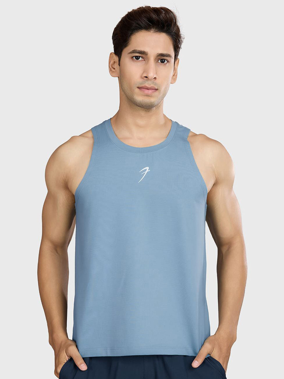 FUAARK Ultra Light Weight & Stretchable Tank Vest Pulse Running Tank Light Blue-S