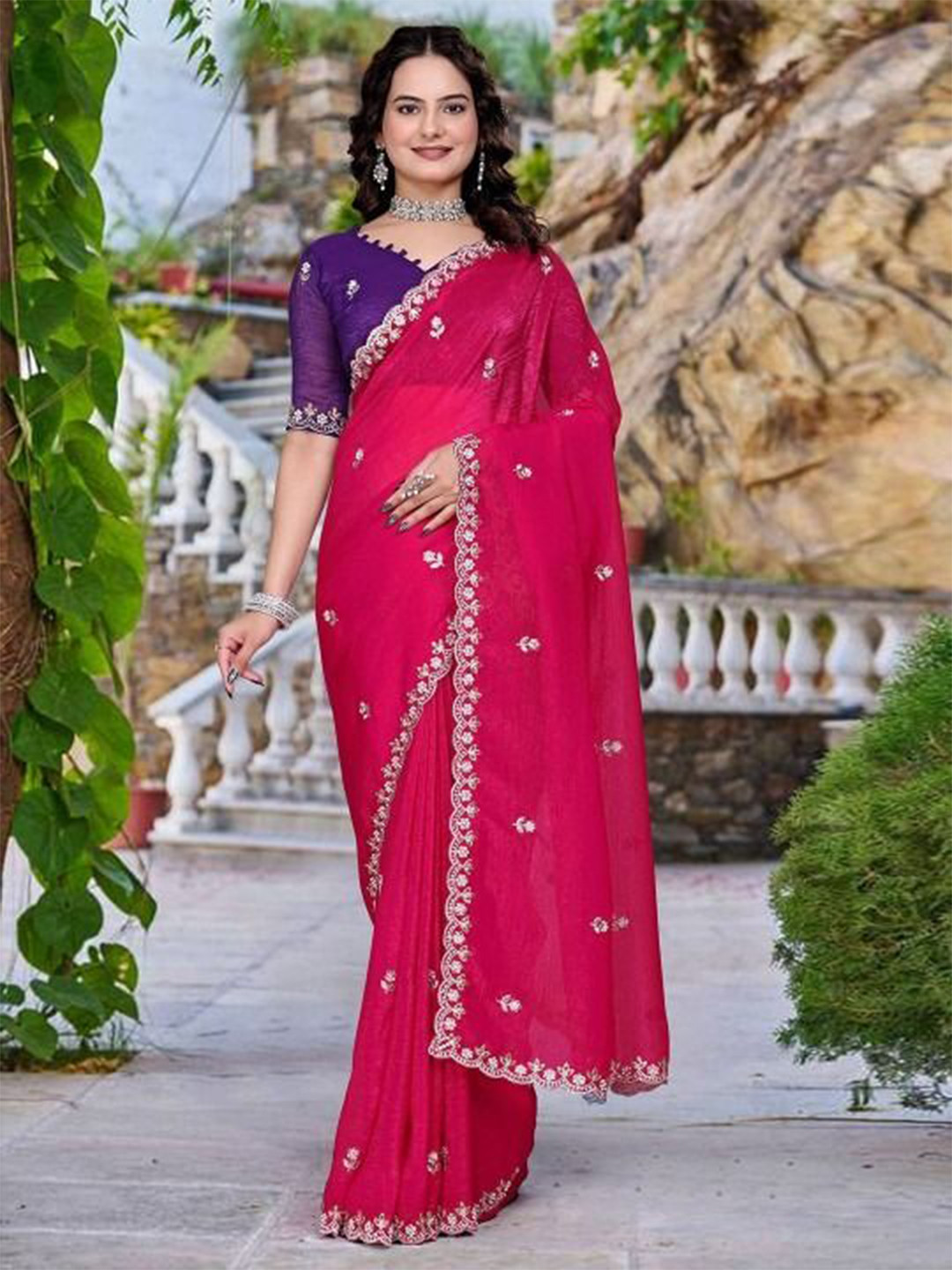 Kandora Embellished Beads and Stones Pure Chiffon Jimmy Choo Saree