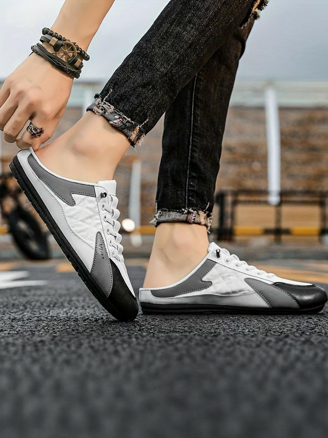 blue pop White Synthetic Leather Casual Shoes