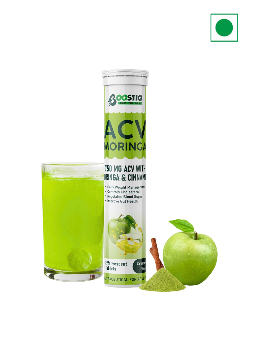 Boostiq Apple Cider Vinegar ACV Moringa Tablets- 15 Tablets- Green Apple