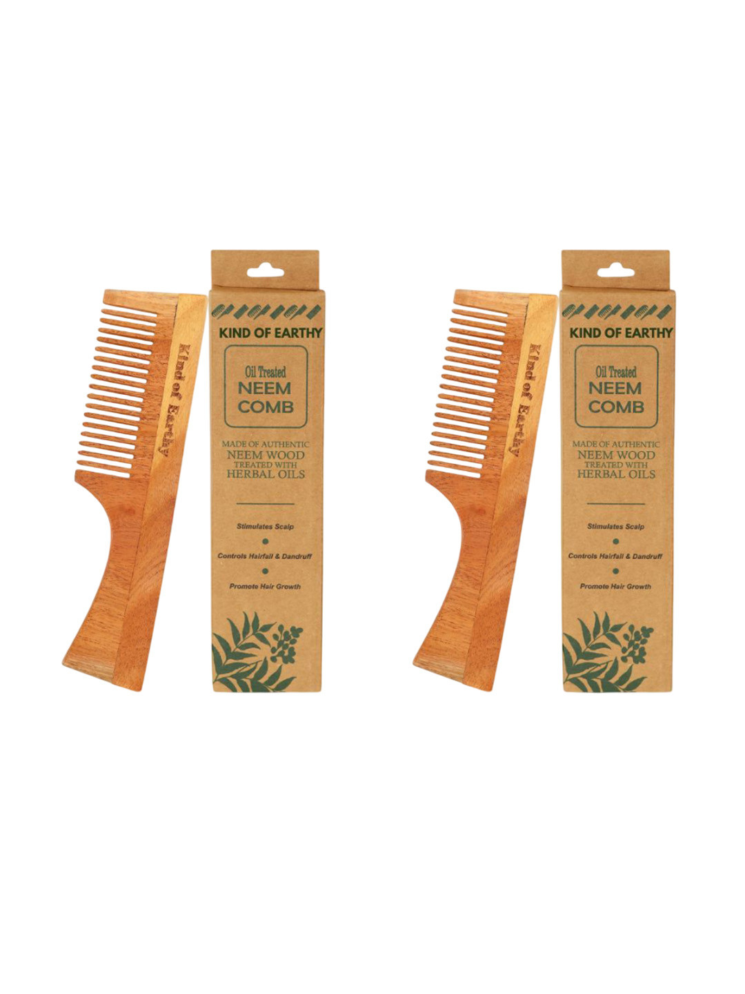 Kind of Earthy Set Of 2 Kacchi Neem Combs With Handle