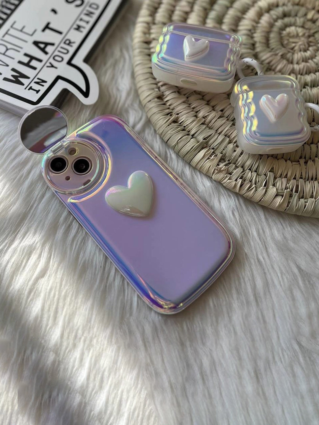 CASE CREATION Women Holographic Love Heart iPhone 14 Pro Back Case Mobile Accessories