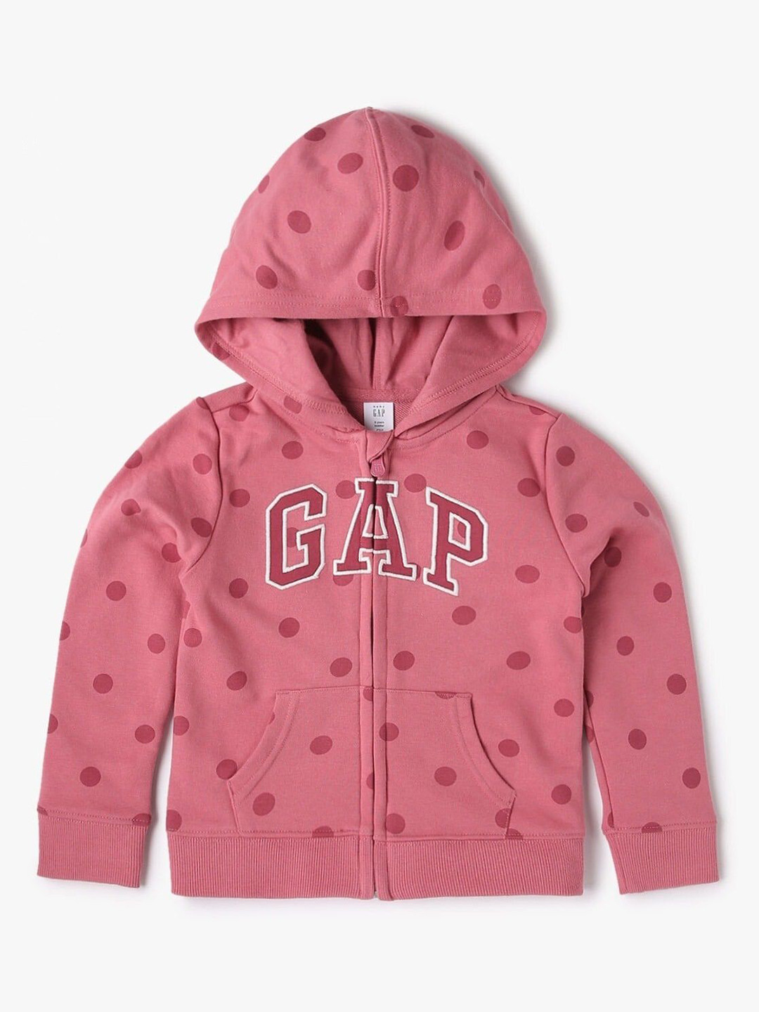 GAP Girls Brand Logo Printed Hooded Polka Dot Front-Open Sweatshirt
