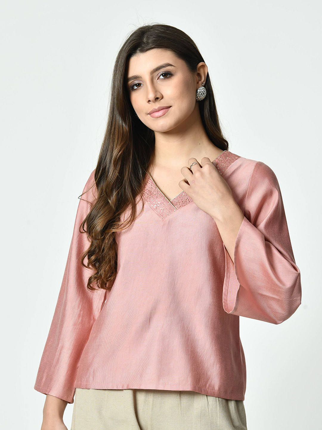 OTIRA Embellished Flared Sleevess Regular Top