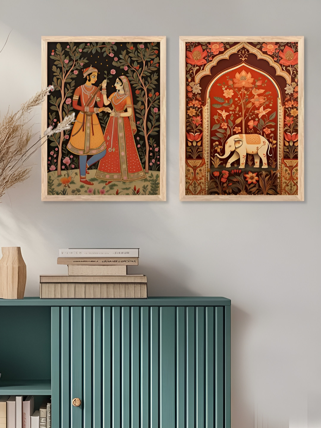 Kotart Brown & Orange Colored King & Queen 2 Pieces Printed Wooden Wall Arts