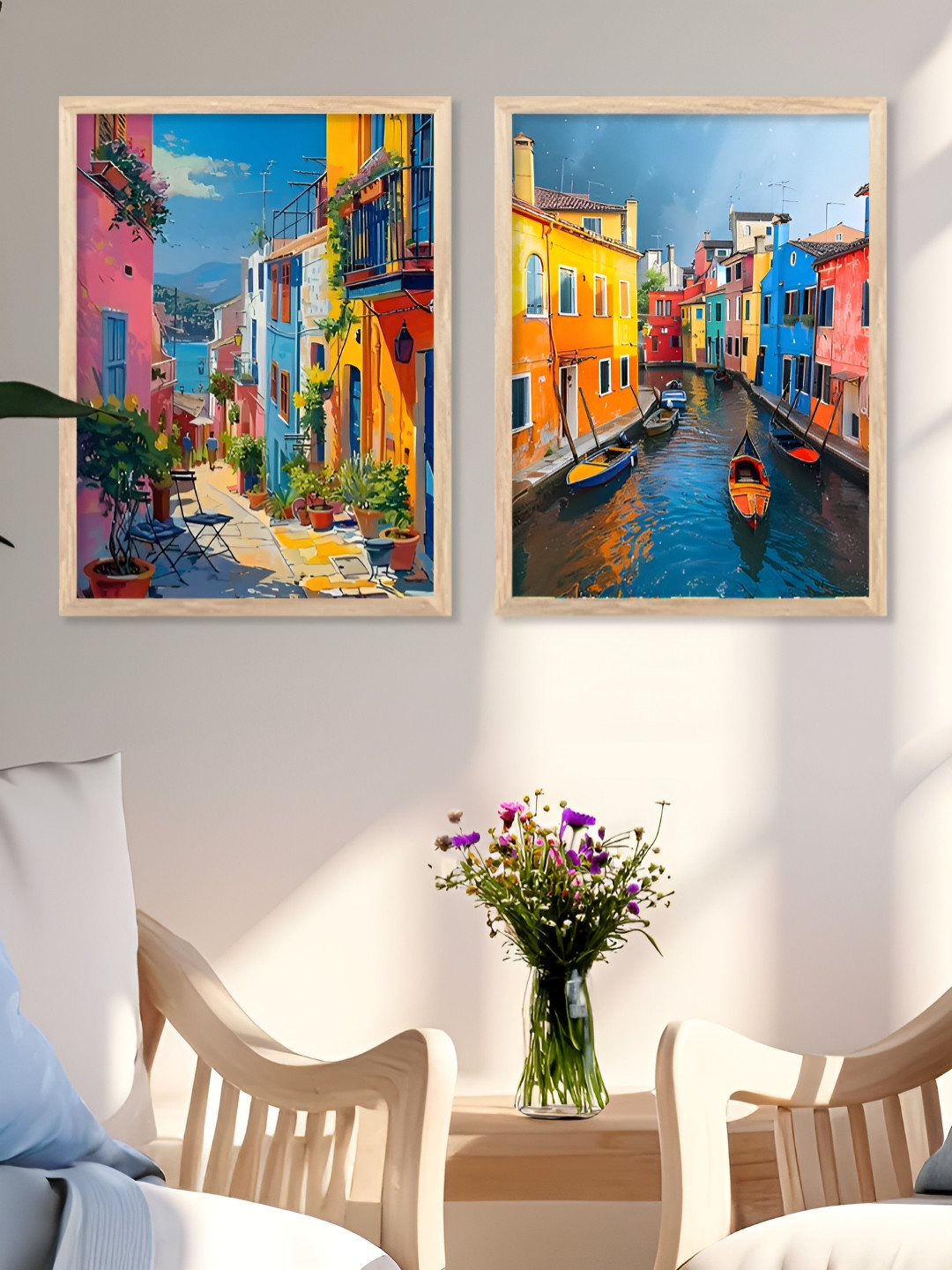 Kotart Brown & Blue 2 Pieces Streets Printed Wooden Wall Arts