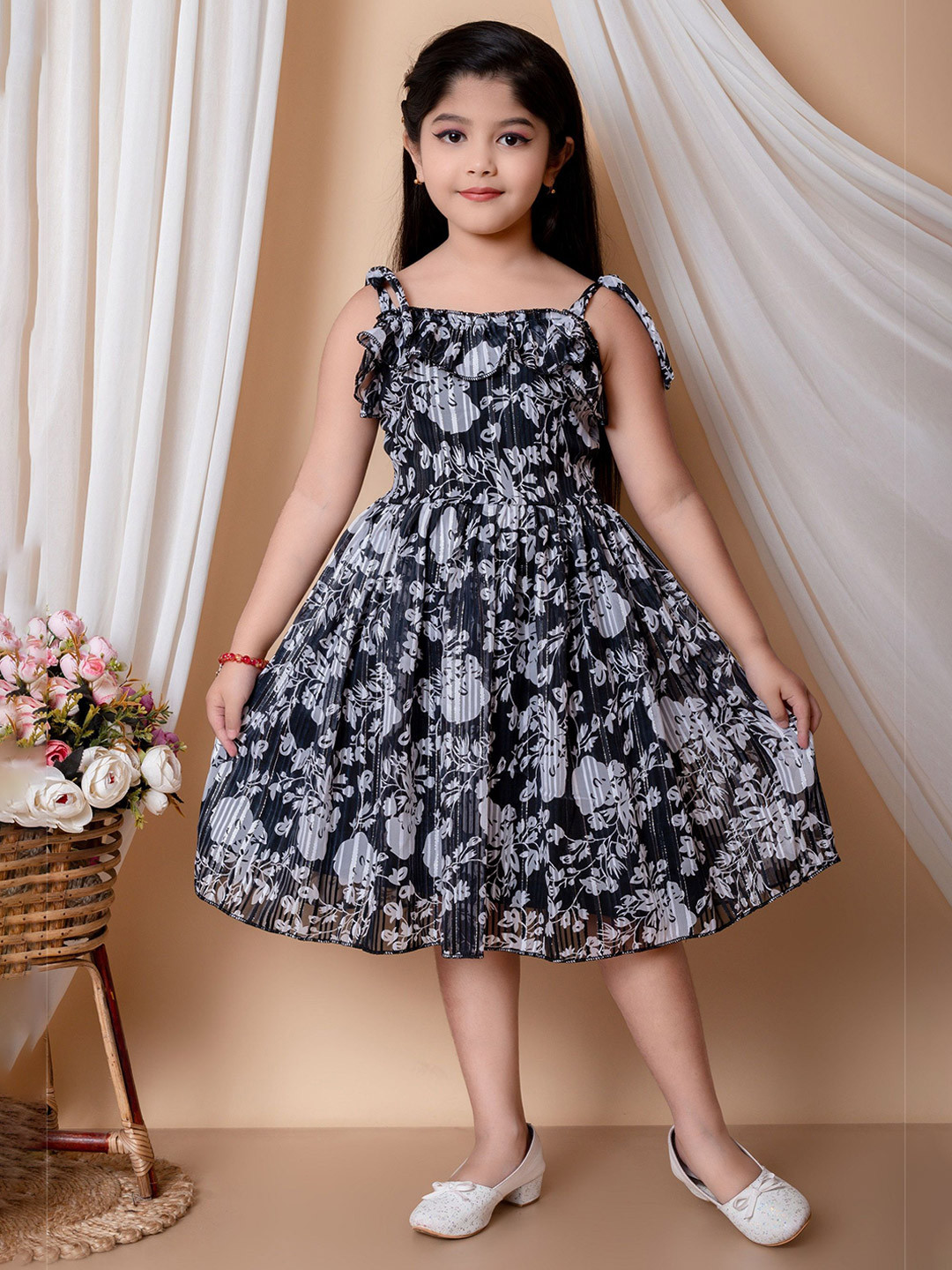 SPAMitude Girls Floral Print Fit and Flare Midi Dress