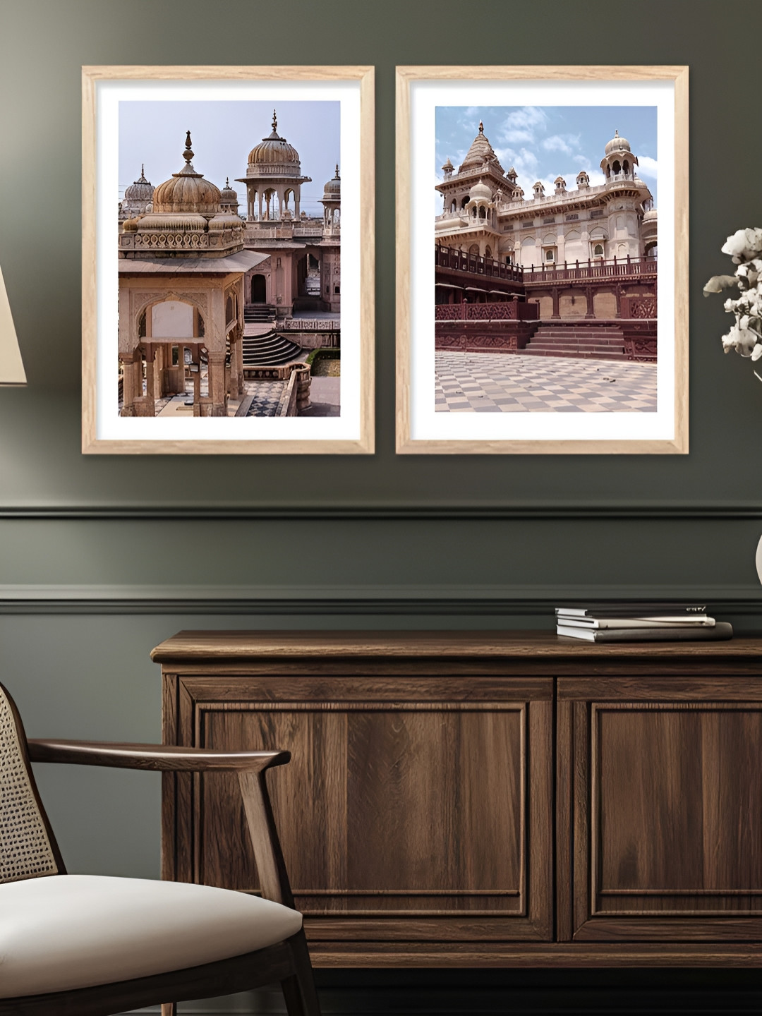 Kotart Brown & White 2 Pieces Mahal Printed Wooden Wall Arts