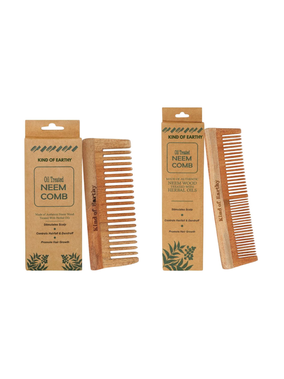 Kind of Earthy Set Of 2 Kacchi Neem Wide Tooth & Dual Tooth Comb